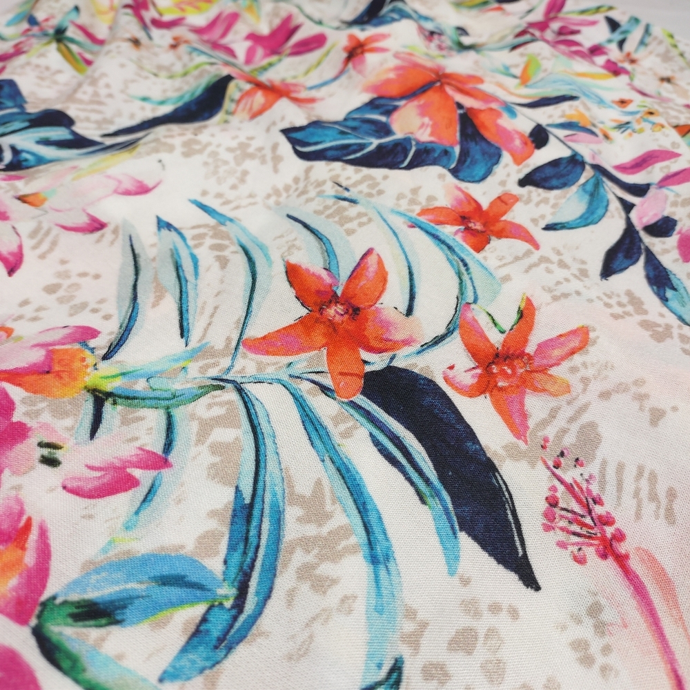 Mynah Floral Halter Asymmetrical Hem Dress Viscose Tropical Faux Wrap Sz M NWT - Picture 6 of 8